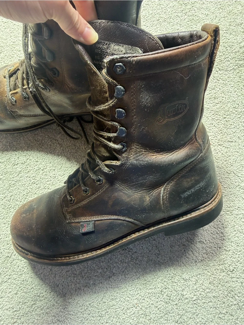 Justin safety toe electrical hazard men’s lace up boots sz 11D